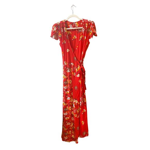 Free people Jess red maxi floral boho flutter sleeve wrap dress size XS - Picture 9 of 12
